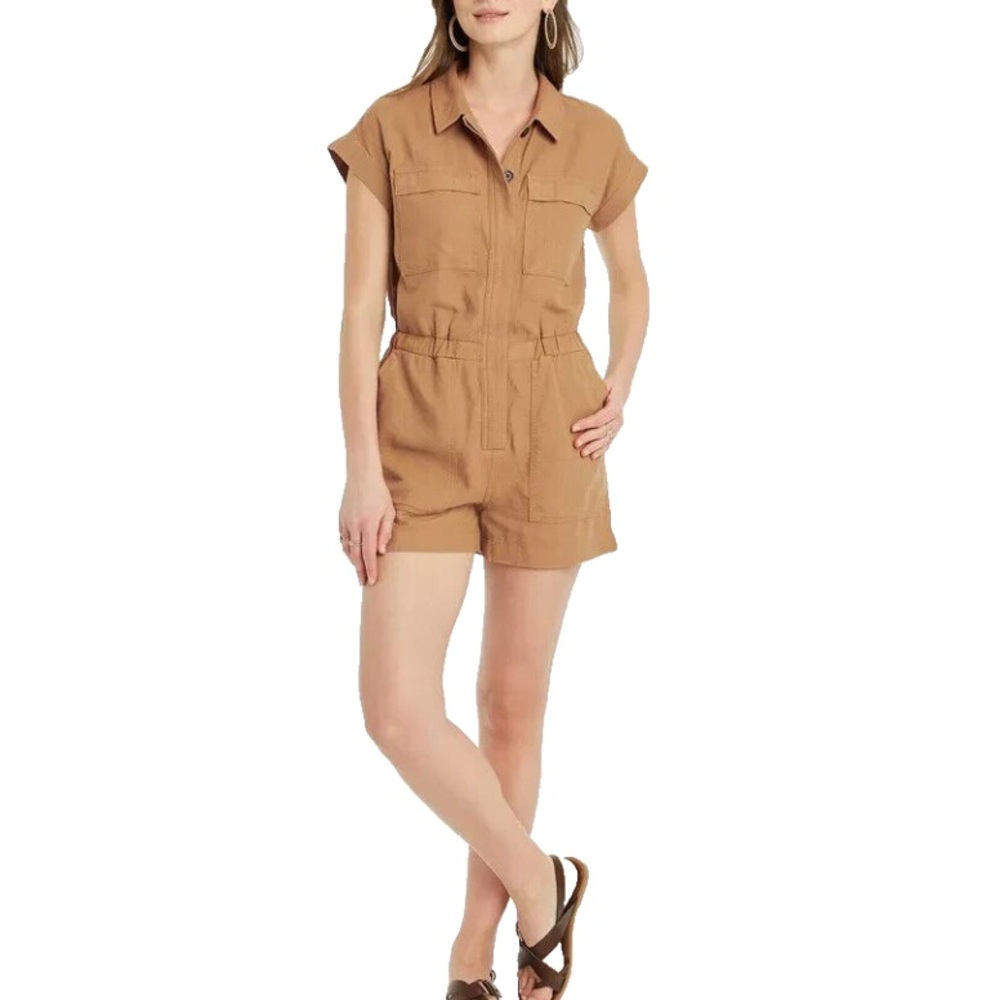 UNIVERSE THREAD LINEN BLEND UTILITY SHORTS ROMPER (a107)